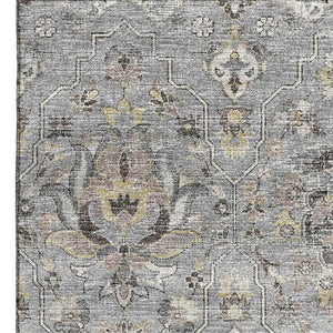 HomeRoots 10' Floral Medallion Area Rug in Ash Gray, Brown & Ivory - Washable, UV-Protected, Durable Design 644556
