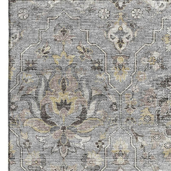 HomeRoots 10' Floral Medallion Area Rug in Ash Gray, Brown & Ivory - Washable, UV-Protected, Durable Design 644556