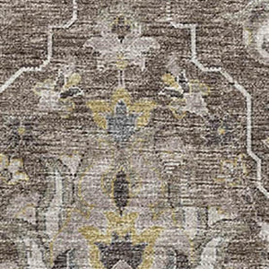 HomeRoots 5' X 8' Washable Floral Medallion Area Rug in Taupe, Ivory & Gold - Stain Resistant & UV Protected 644558