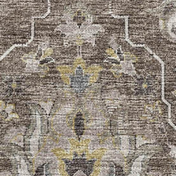 HomeRoots 5' X 8' Washable Floral Medallion Area Rug in Taupe, Ivory & Gold - Stain Resistant & UV Protected 644558