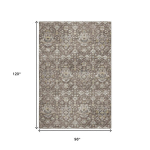HomeRoots 8' X 10' Elegant Floral Medallion Area Rug in Taupe, Ivory & Gold - Washable, UV-Protected Design 644560