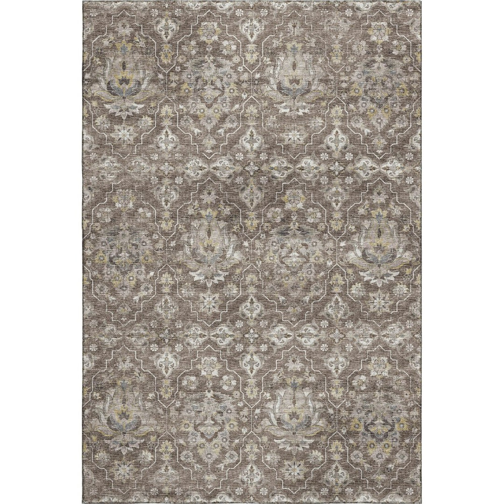 HomeRoots 8' X 10' Elegant Floral Medallion Area Rug in Taupe, Ivory & Gold - Washable, UV-Protected Design 644560
