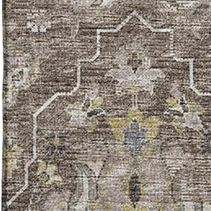 HomeRoots 8' X 10' Elegant Floral Medallion Area Rug in Taupe, Ivory & Gold - Washable, UV-Protected Design 644560
