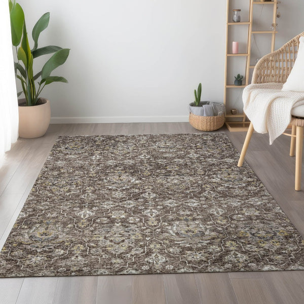 HomeRoots 9' X 12' Elegant Taupe Ivory Gold Floral Medallion Area Rug - Washable, Stain Resistant & UV Protected 644561