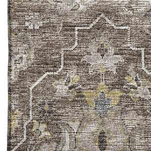 HomeRoots 9' X 12' Elegant Taupe Ivory Gold Floral Medallion Area Rug - Washable, Stain Resistant & UV Protected 644561