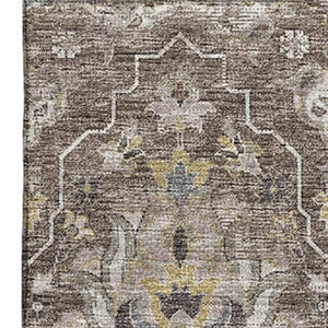 HomeRoots 9' X 12' Elegant Taupe Ivory Gold Floral Medallion Area Rug - Washable, Stain Resistant & UV Protected 644561