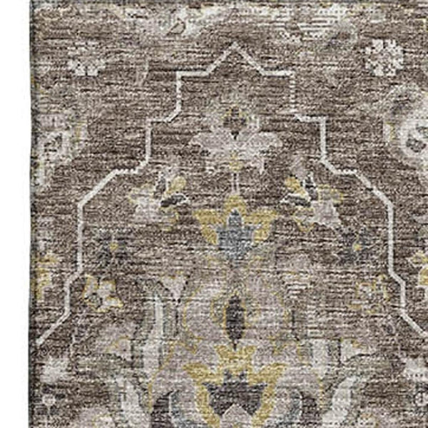 HomeRoots 9' X 12' Elegant Taupe Ivory Gold Floral Medallion Area Rug - Washable, Stain Resistant & UV Protected 644561