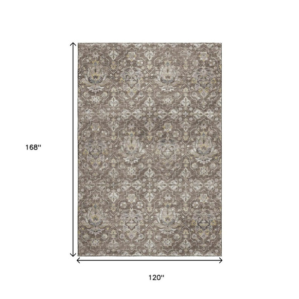 HomeRoots 10' X 14' Durable Floral Medallion Area Rug with UV Protection - Washable, Stain-Resistant Elegance 644562