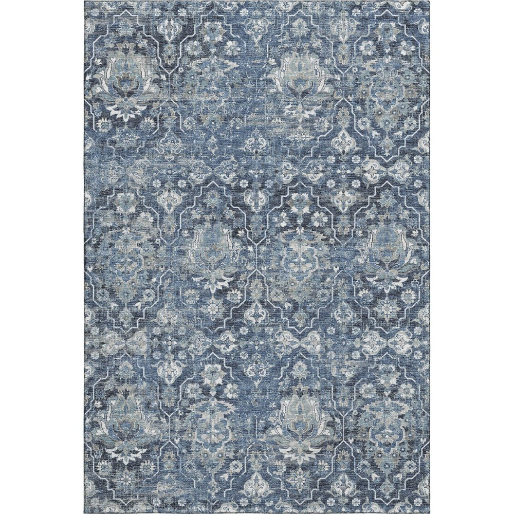 HomeRoots 5' X 8' Blue Floral Medallion Area Rug - Washable, UV-Protected, Stain Resistant, Ideal for Homes! 644564