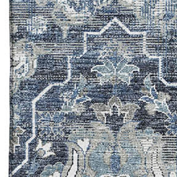 HomeRoots 5' X 8' Blue Floral Medallion Area Rug - Washable, UV-Protected, Stain Resistant, Ideal for Homes! 644564
