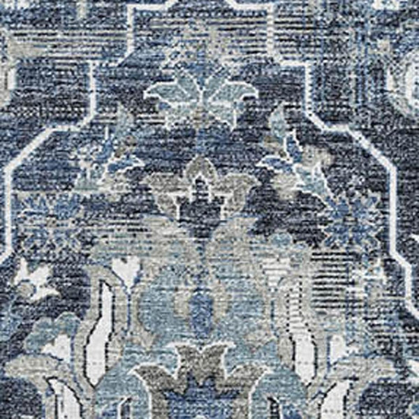 HomeRoots 9' X 12' Blue & Ivory Floral Medallion Area Rug - Washable, UV Protected, Stain Resistant for Homes 644567