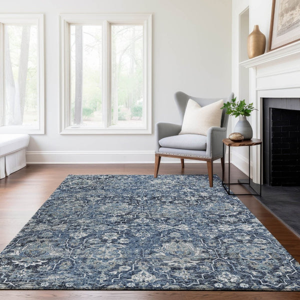 HomeRoots 10' Blue & Ivory Floral Medallion Area Rug - Washable, UV Protected, Stain Resistant for Homes 644568
