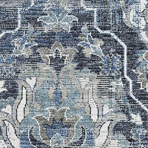 HomeRoots 10' Blue & Ivory Floral Medallion Area Rug - Washable, UV Protected, Stain Resistant for Homes 644568