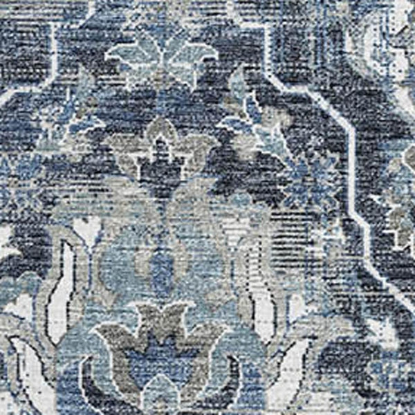 HomeRoots 10' Blue & Ivory Floral Medallion Area Rug - Washable, UV Protected, Stain Resistant for Homes 644568