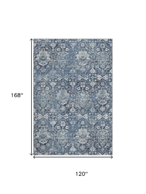 HomeRoots 10' Blue & Ivory Floral Medallion Area Rug - Washable, UV Protected, Stain Resistant for Homes 644568