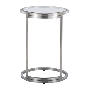 English Elm Round Zenn End Table – Stylish Stainless Steel Frame With Clear Glass Top For Modern Living Spaces B202P223396-GIGA