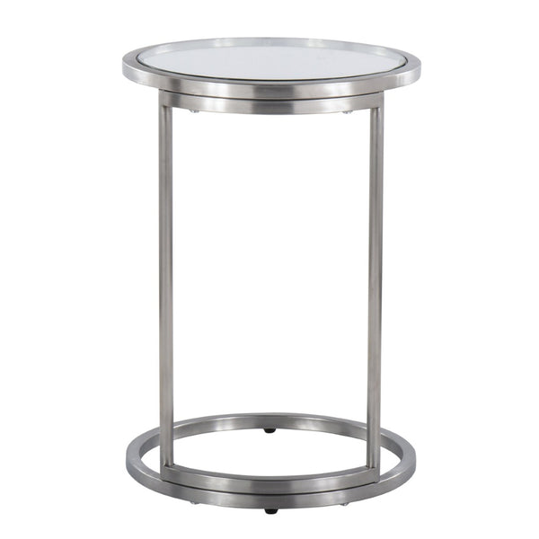 English Elm Round Zenn End Table – Stylish Stainless Steel Frame With Clear Glass Top For Modern Living Spaces B202P223396-GIGA