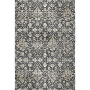 HomeRoots 5' X 8' Elegant Graphite Ivory Gold Floral Medallion Rug - Washable, Stain Resistant, UV Protected 644570