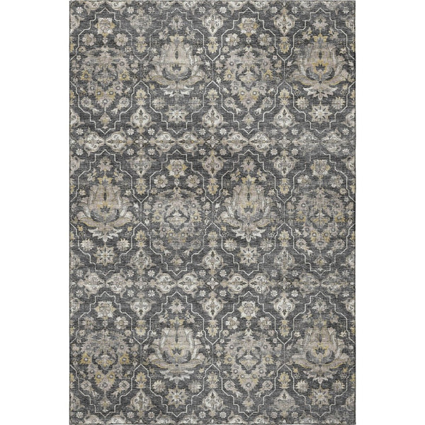 HomeRoots 8' X 10' Elegant Graphite Ivory Gold Floral Medallion Washable Area Rug with UV Protection & Durability 644572