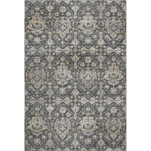 HomeRoots 9' X 12' Graphite Ivory Gold Floral Medallion Area Rug - Washable, Stain Resistant & UV Protected! 644573
