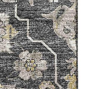 HomeRoots 9' X 12' Graphite Ivory Gold Floral Medallion Area Rug - Washable, Stain Resistant & UV Protected! 644573