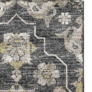 HomeRoots 9' X 12' Graphite Ivory Gold Floral Medallion Area Rug - Washable, Stain Resistant & UV Protected! 644573