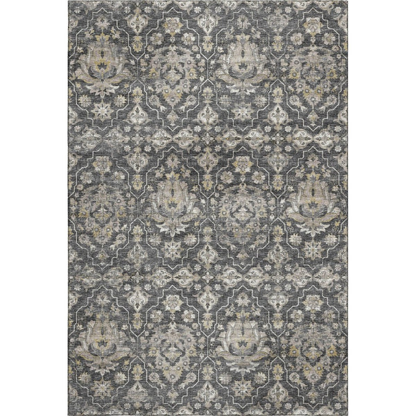 HomeRoots 10' X 14' Elegant Graphite Ivory Gold Floral Medallion Rug - Washable, Stain-Resistant, UV Protected! 644574