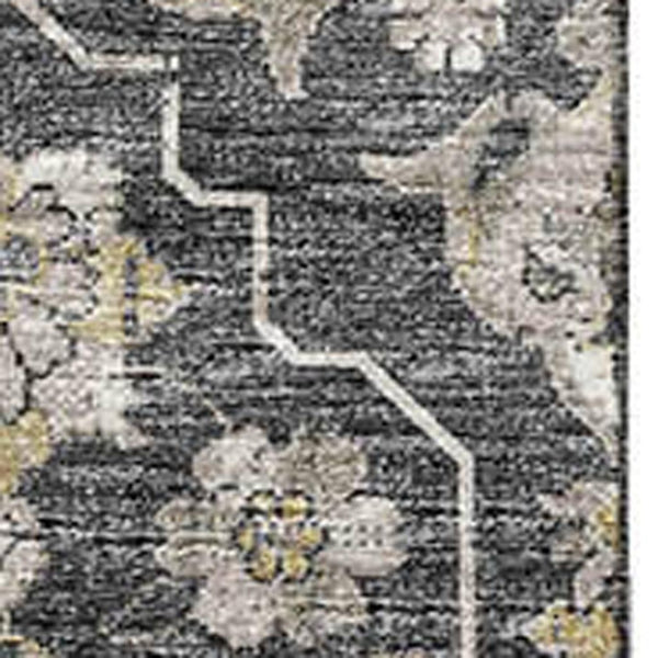 HomeRoots 10' X 14' Elegant Graphite Ivory Gold Floral Medallion Rug - Washable, Stain-Resistant, UV Protected! 644574