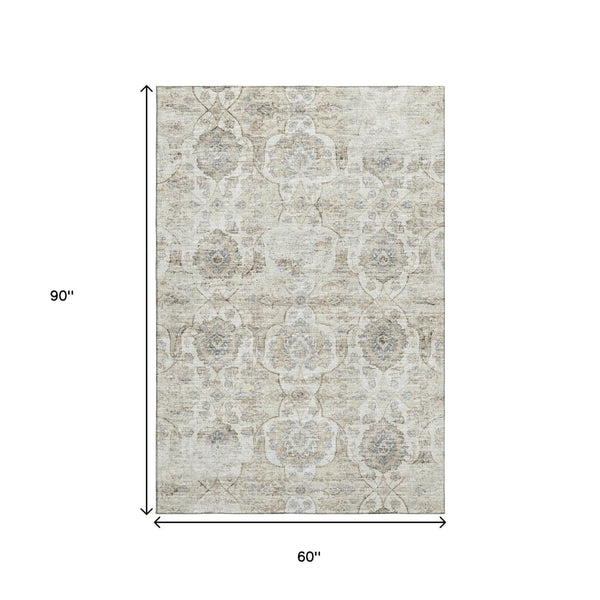 HomeRoots 5' X 8' Floral Medallion Area Rug – Washable, Stain Resistant, UV Protected for Elegant Living Spaces 644576
