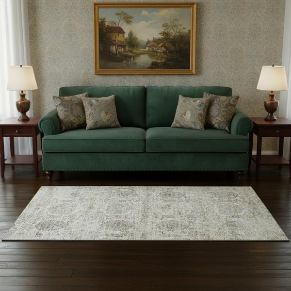 HomeRoots 5' X 8' Floral Medallion Area Rug – Washable, Stain Resistant, UV Protected for Elegant Living Spaces 644576