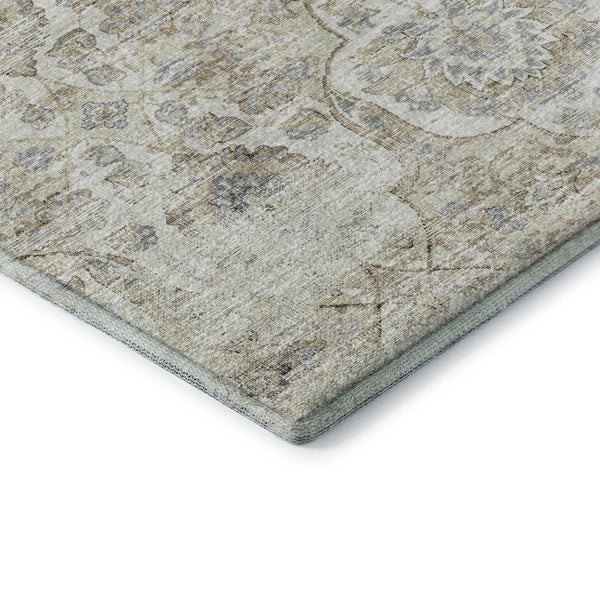 HomeRoots 8' Linen and Ivory Floral Medallion Round Rug – Washable, UV-Protected, Stylish & Durable Design 644577