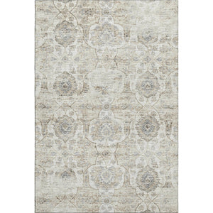 HomeRoots 8' X 10' Floral Medallion Area Rug in Linen & Ivory - Washable, UV-Protected, Stain Resistant Elegance 644578