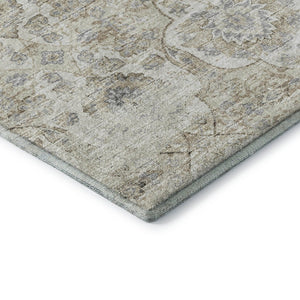 HomeRoots 8' X 10' Floral Medallion Area Rug in Linen & Ivory - Washable, UV-Protected, Stain Resistant Elegance 644578