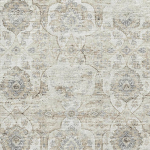 HomeRoots 8' X 10' Floral Medallion Area Rug in Linen & Ivory - Washable, UV-Protected, Stain Resistant Elegance 644578