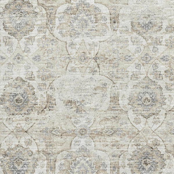 HomeRoots 8' X 10' Floral Medallion Area Rug in Linen & Ivory - Washable, UV-Protected, Stain Resistant Elegance 644578