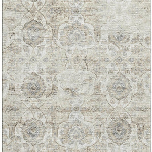 HomeRoots 8' X 10' Floral Medallion Area Rug in Linen & Ivory - Washable, UV-Protected, Stain Resistant Elegance 644578