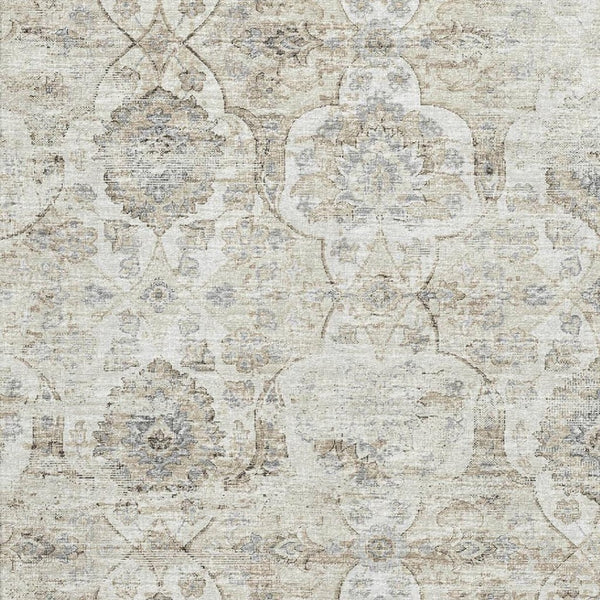 HomeRoots 9' X 12' Linen and Ivory Floral Medallion Rug – Machine Washable, UV Protected, Stain Resistant Decor 644579