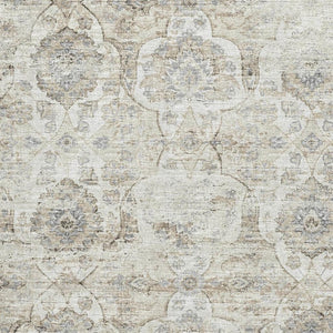 HomeRoots 10' X 14' Linen Floral Medallion Area Rug - Washable, Stain Resistant & UV Protected for Durability 644580