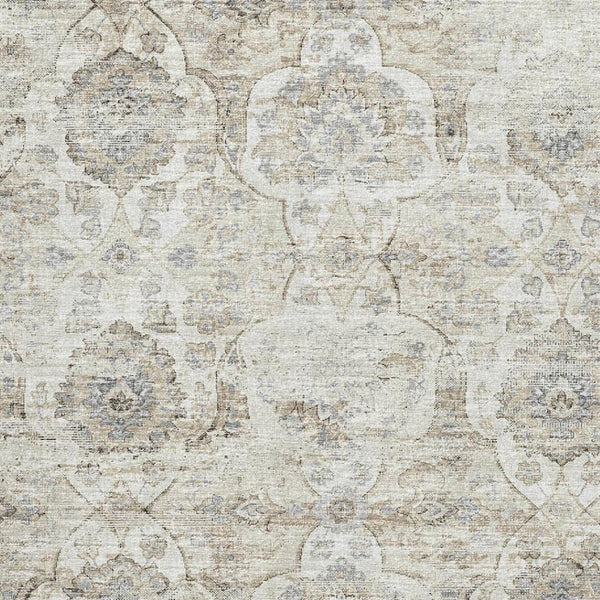 HomeRoots 10' X 14' Linen Floral Medallion Area Rug - Washable, Stain Resistant & UV Protected for Durability 644580