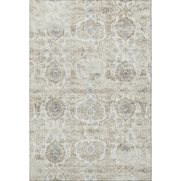 HomeRoots 10' X 14' Linen Floral Medallion Area Rug - Washable, Stain Resistant & UV Protected for Durability 644580