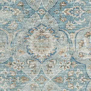 HomeRoots 5' X 8' Persian Blue Floral Medallion Area Rug - Washable, UV-Protected, Stain-Resistant Elegance 644582