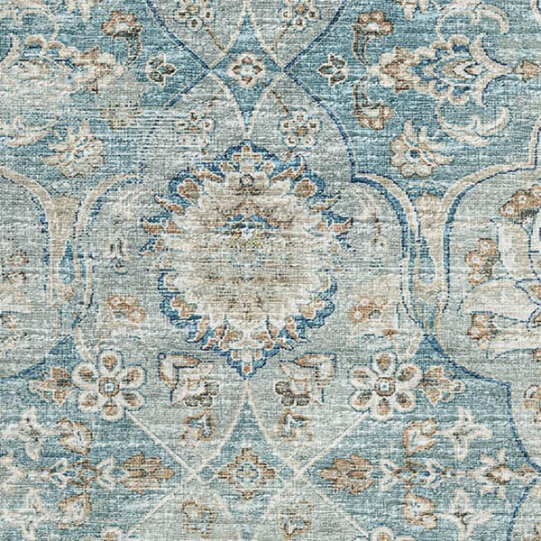 HomeRoots 5' X 8' Persian Blue Floral Medallion Area Rug - Washable, UV-Protected, Stain-Resistant Elegance 644582