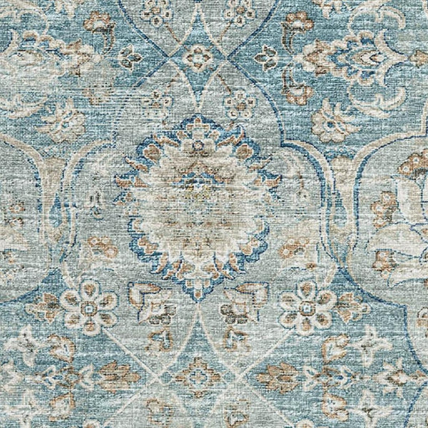 HomeRoots 8' X 10' Persian Blue Floral Medallion Washable Area Rug with UV Protection for Modern Homes 644584