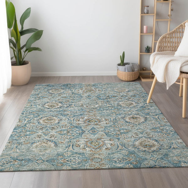 HomeRoots 9' X 12' Persian Blue Floral Medallion Area Rug – Washable, Stain-Resistant, UV Protected Decor Piece 644585