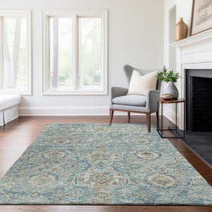 HomeRoots 9' X 12' Persian Blue Floral Medallion Area Rug – Washable, Stain-Resistant, UV Protected Decor Piece 644585