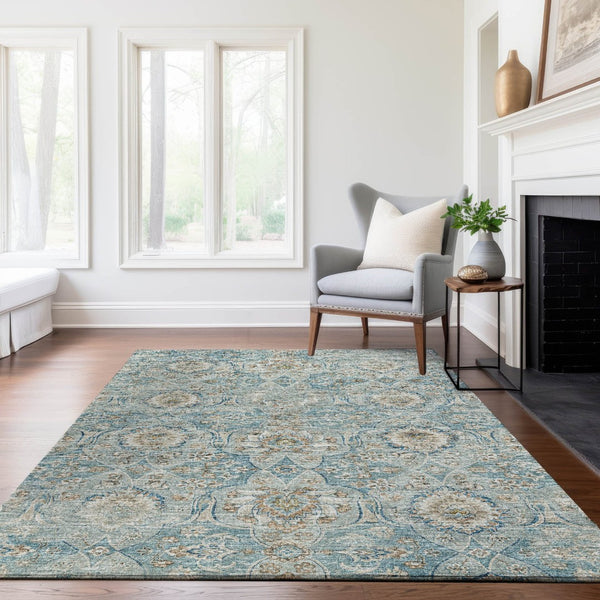 HomeRoots 9' X 12' Persian Blue Floral Medallion Area Rug – Washable, Stain-Resistant, UV Protected Decor Piece 644585