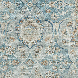 HomeRoots 9' X 12' Persian Blue Floral Medallion Area Rug – Washable, Stain-Resistant, UV Protected Decor Piece 644585