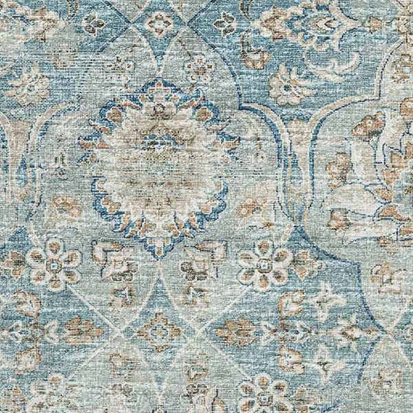 HomeRoots 9' X 12' Persian Blue Floral Medallion Area Rug – Washable, Stain-Resistant, UV Protected Decor Piece 644585