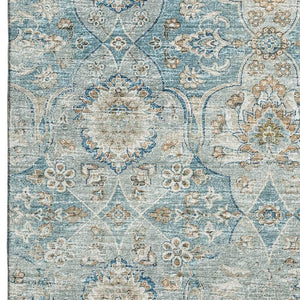 HomeRoots 9' X 12' Persian Blue Floral Medallion Area Rug – Washable, Stain-Resistant, UV Protected Decor Piece 644585