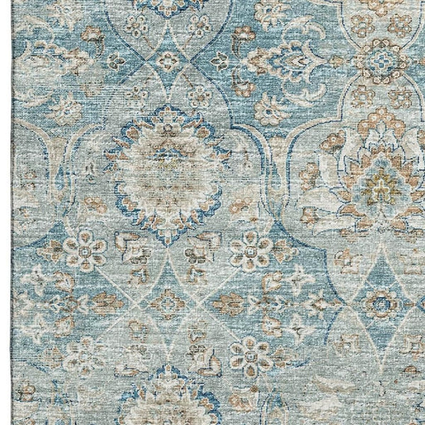HomeRoots 9' X 12' Persian Blue Floral Medallion Area Rug – Washable, Stain-Resistant, UV Protected Decor Piece 644585
